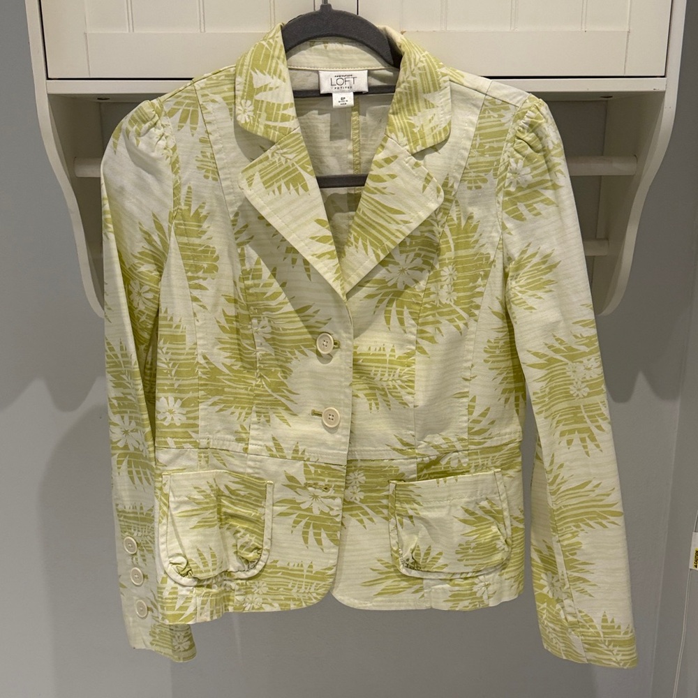 LOFT Light Green Floral Blazer